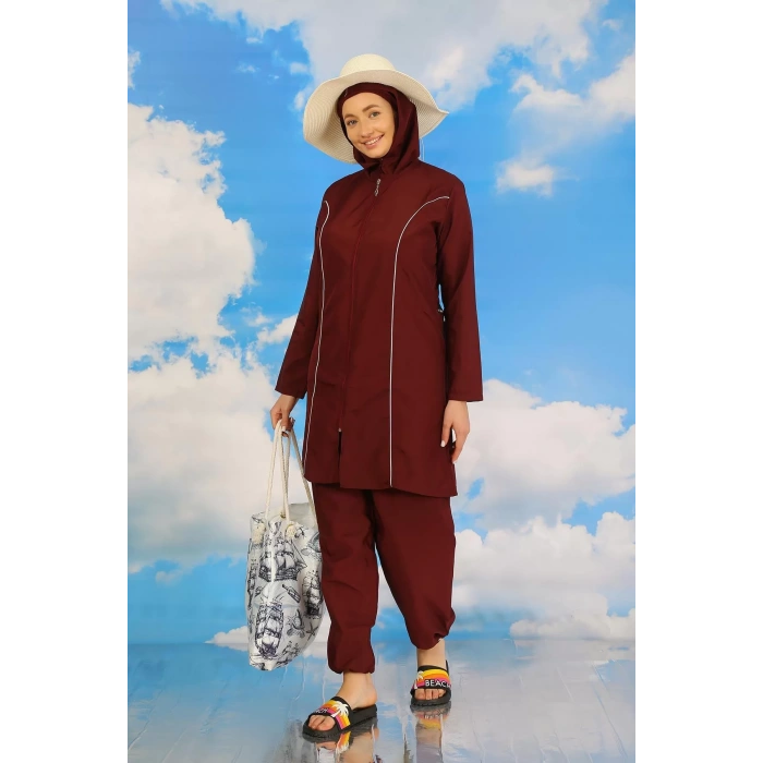 Moda Kadın Tam Tesettür Bordo Mayo
