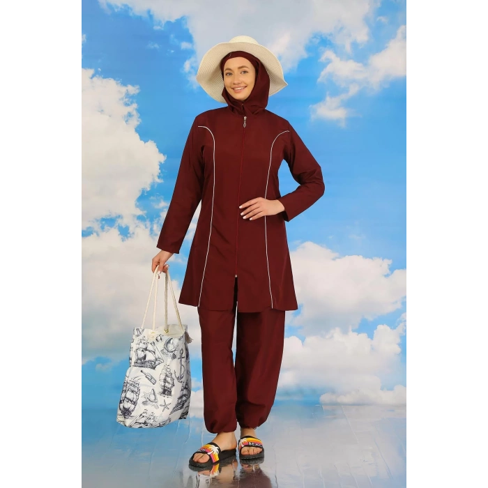 Moda Kadın Tam Tesettür Bordo Mayo