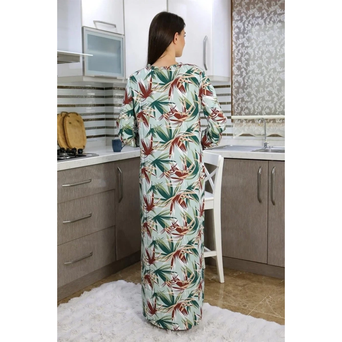 Moda Kadın Uzun Kol Penye Gecelik Ev Elbisesi Yeşil