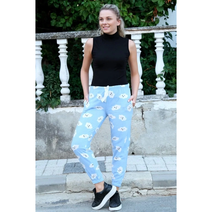 Moda Kadın Welsoft Polar Tek Alt Pijama Mavi