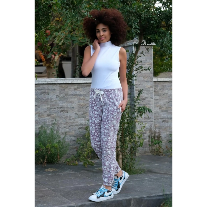 Moda Kadın Welsoft Polar Tek Alt Pijama Mor