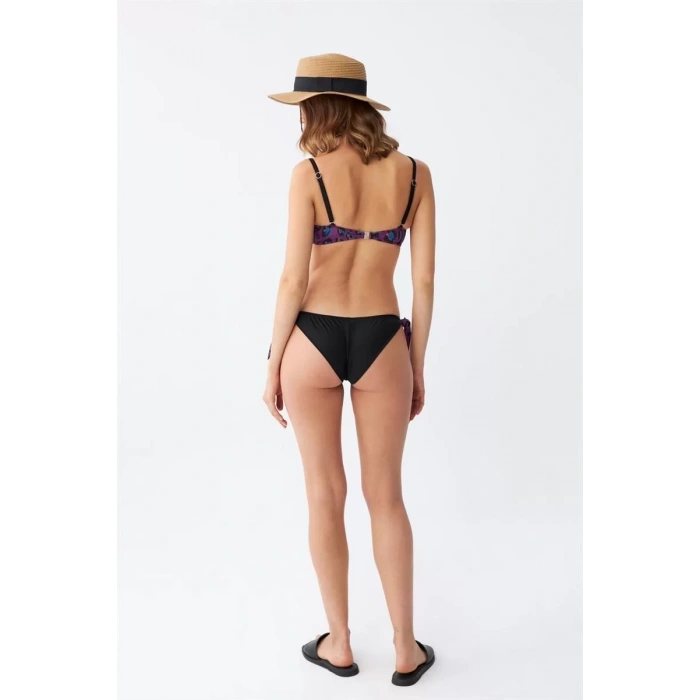 Moda Kadın Yandan Bağlamalı Yarım Destekli Fiyonklu Alt Üst Bikini Takım Mor