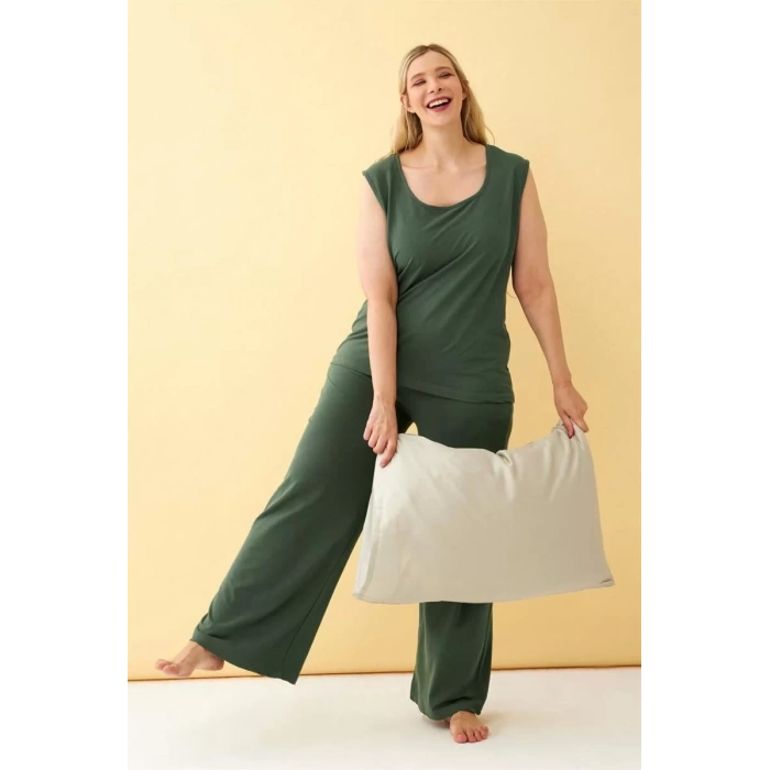 Moda Kadın Yeşil Büyük Beden Penye Alt Üst Takım