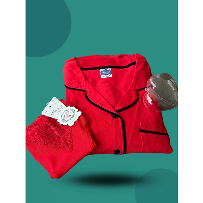 Moda Kadın Yılbaşı 2li Özel Kalp Kutulu Slip - Pijama Hediye Seti