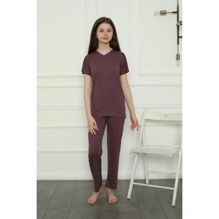 Moda Kız Çocuk Penye Pijama Takım Mürdüm