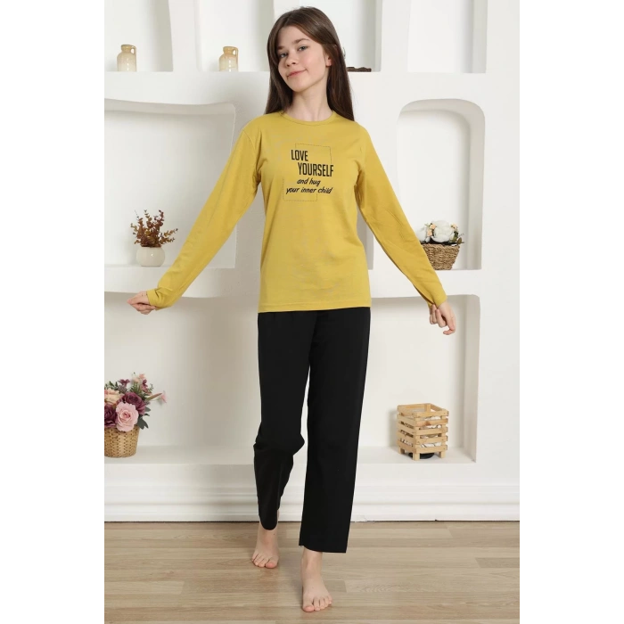 Moda Kız Çocuk Penye Pijama Takım Sarı