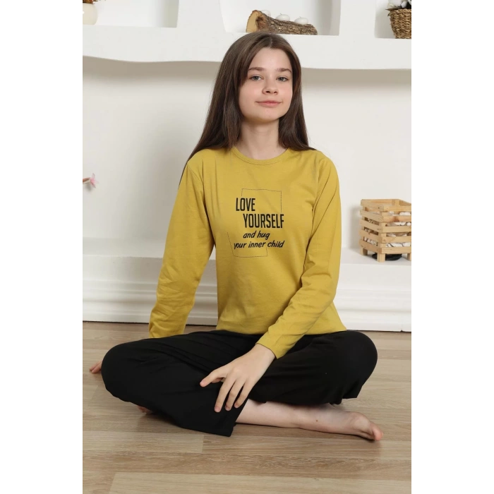 Moda Kız Çocuk Penye Pijama Takım Sarı