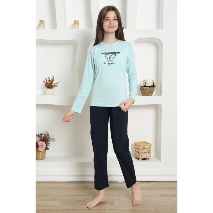 Moda Kız Çocuk Penye Pijama Takım Su Yeşili