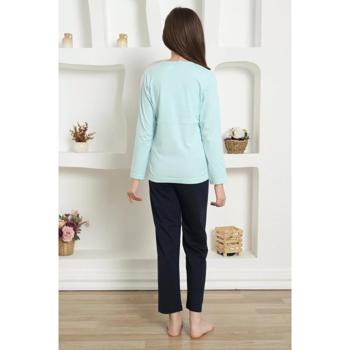 Moda Kız Çocuk Penye Pijama Takım Su Yeşili
