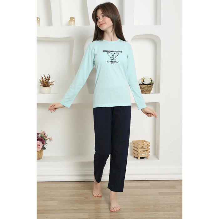 Moda Kız Çocuk Penye Pijama Takım Su Yeşili