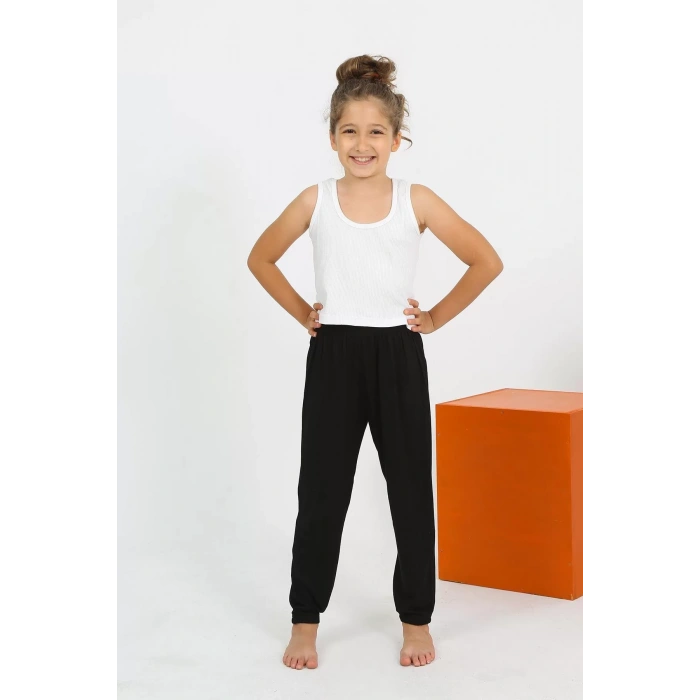 Moda Kız Çocuk Sıfır Kol Beyaz Penye Pijama Takım