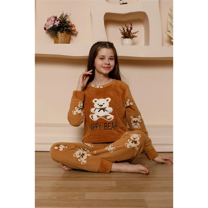 Moda Kız Çocuk WelSoft Polar Pijama Takımı Sütlü Kahve