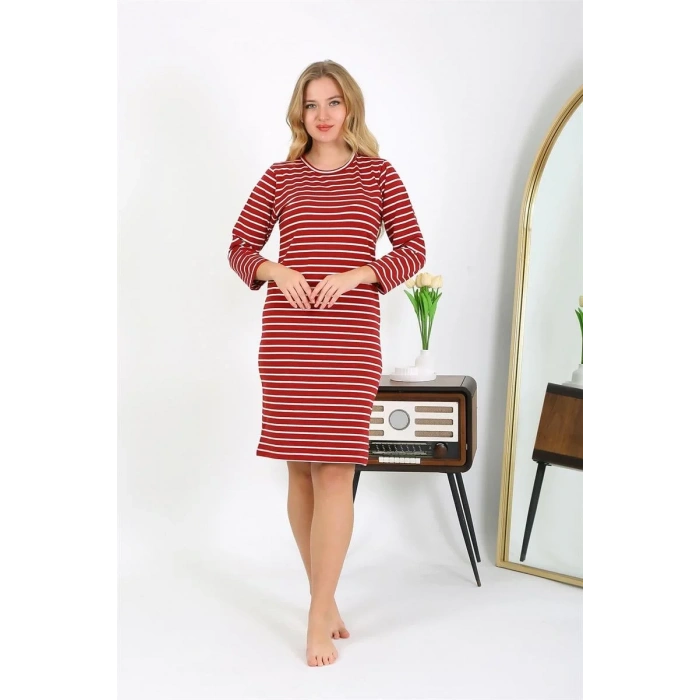 Moda Pamuk Ev Elbisesi Tunik Gecelik Kırmızı