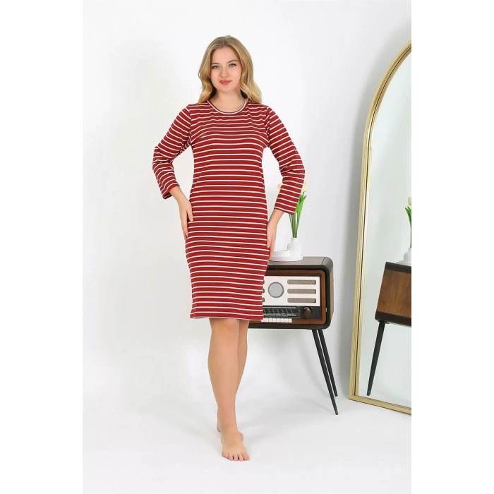 Moda Pamuk Ev Elbisesi Tunik Gecelik Kırmızı