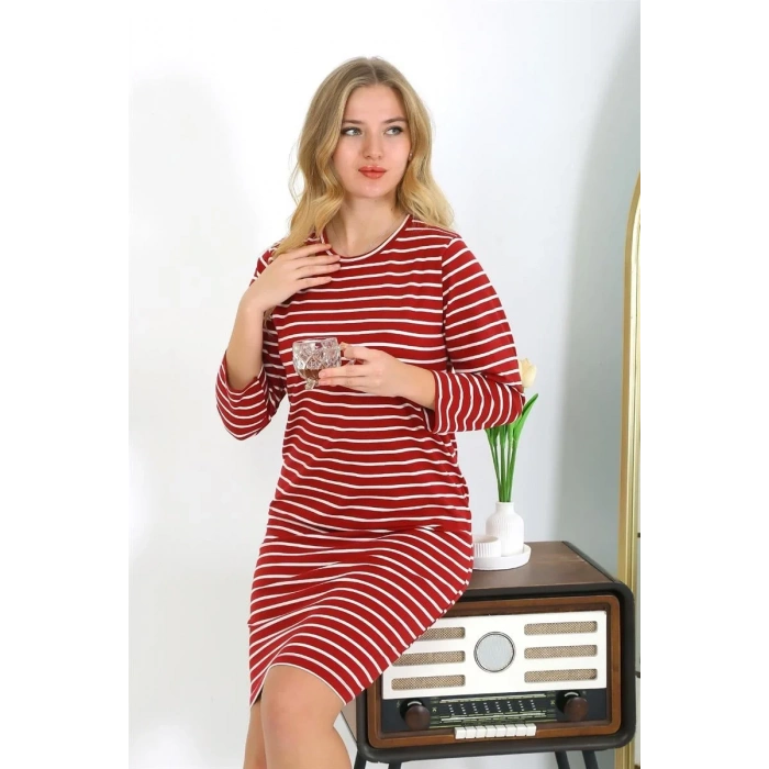 Moda Pamuk Ev Elbisesi Tunik Gecelik Kırmızı
