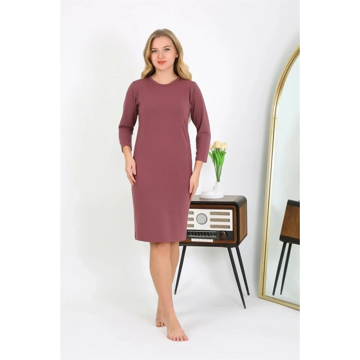 Moda Pamuk Ev Elbisesi Tunik Gecelik Mürdüm