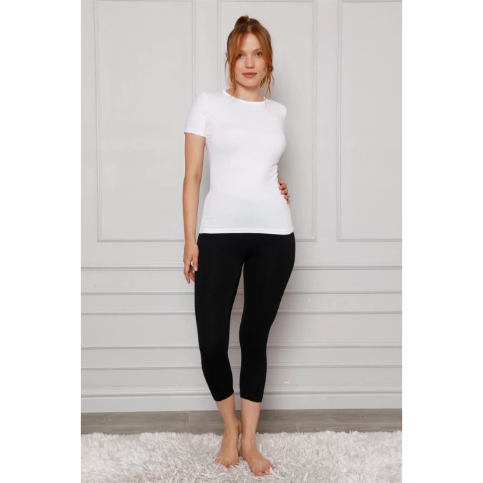 Moda Penye Likralı Diz Altı Tayt Siyah