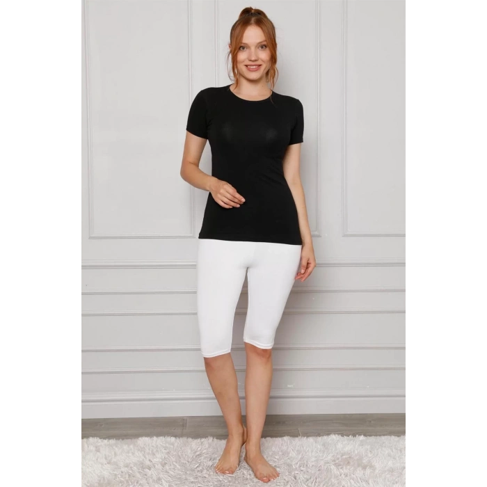 Moda Penye Likralı Diz Üstü Tayt Beyaz