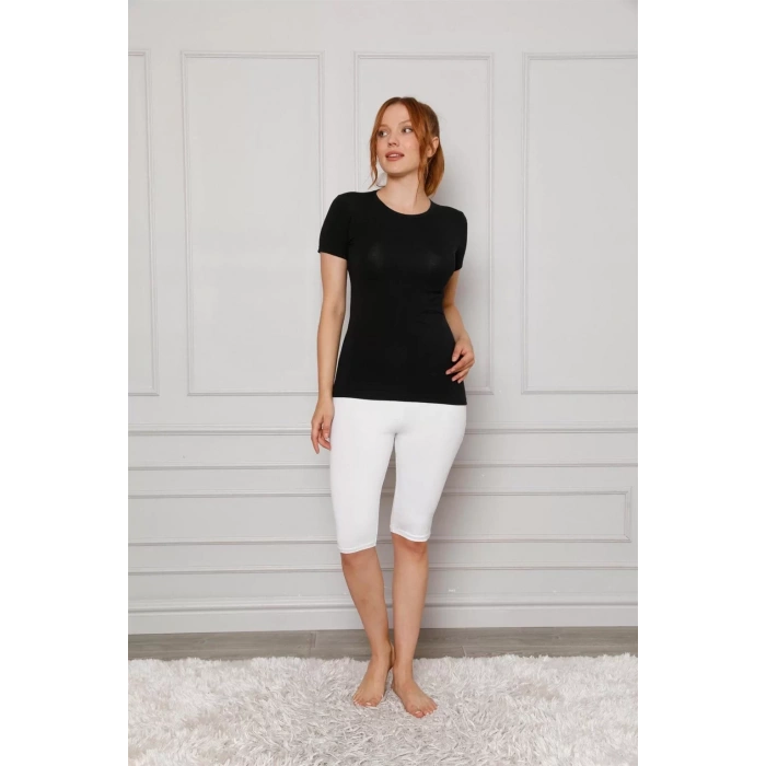 Moda Penye Likralı Diz Üstü Tayt Beyaz