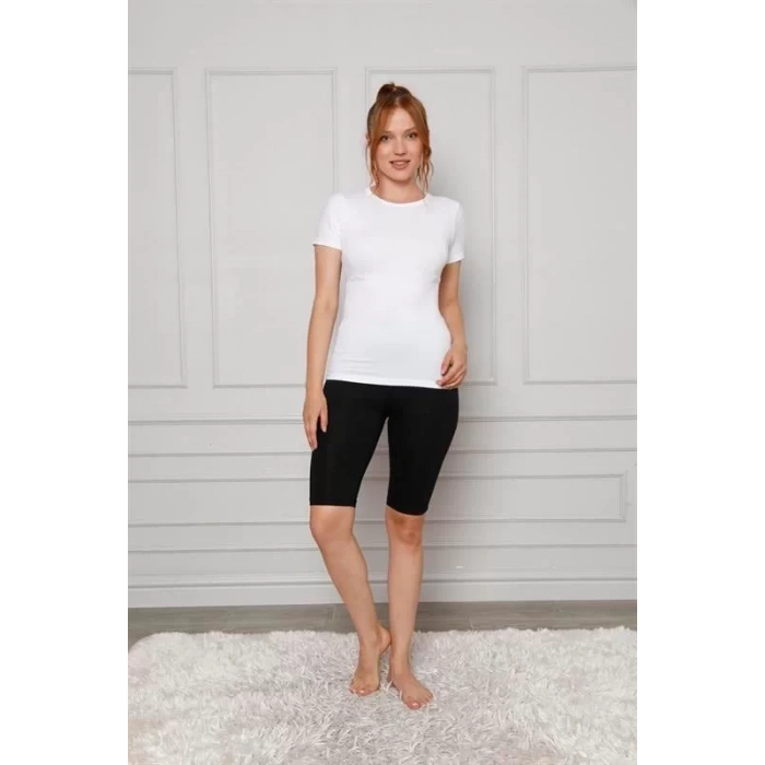 Moda Penye Likralı Diz Üstü Tayt Siyah