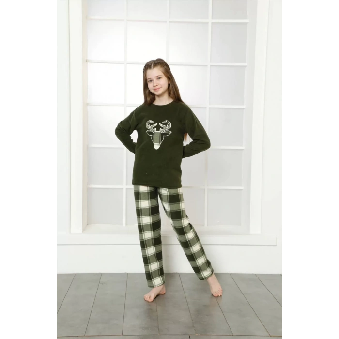 Moda Polar Çocuk Pijama Takımı Yeşil