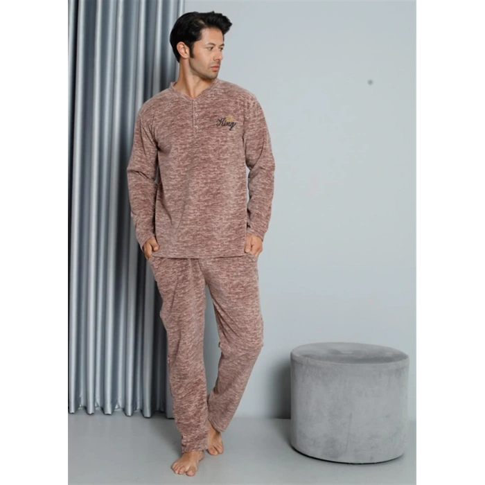 Moda Polar Erkek Pijama Takımı Sütlü Kahve