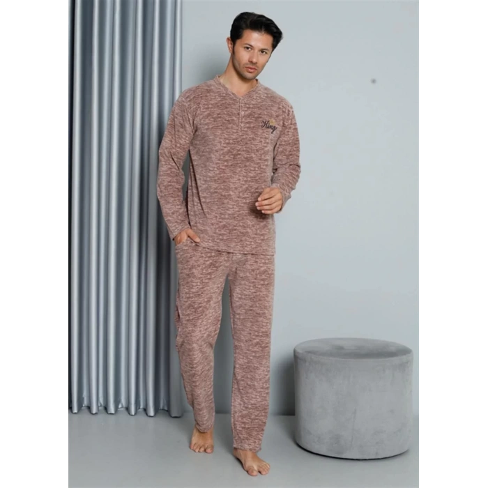 Moda Polar Erkek Pijama Takımı Sütlü Kahve