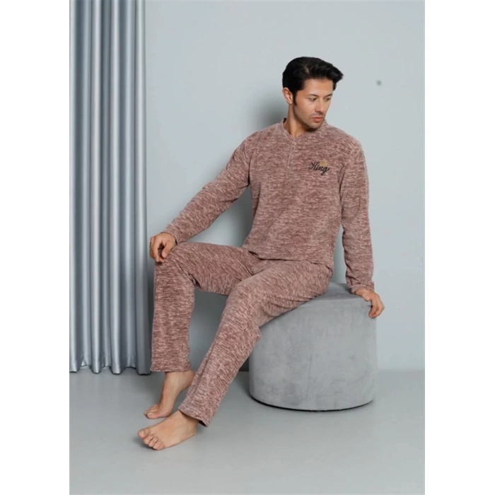 Moda Polar Erkek Pijama Takımı Sütlü Kahve