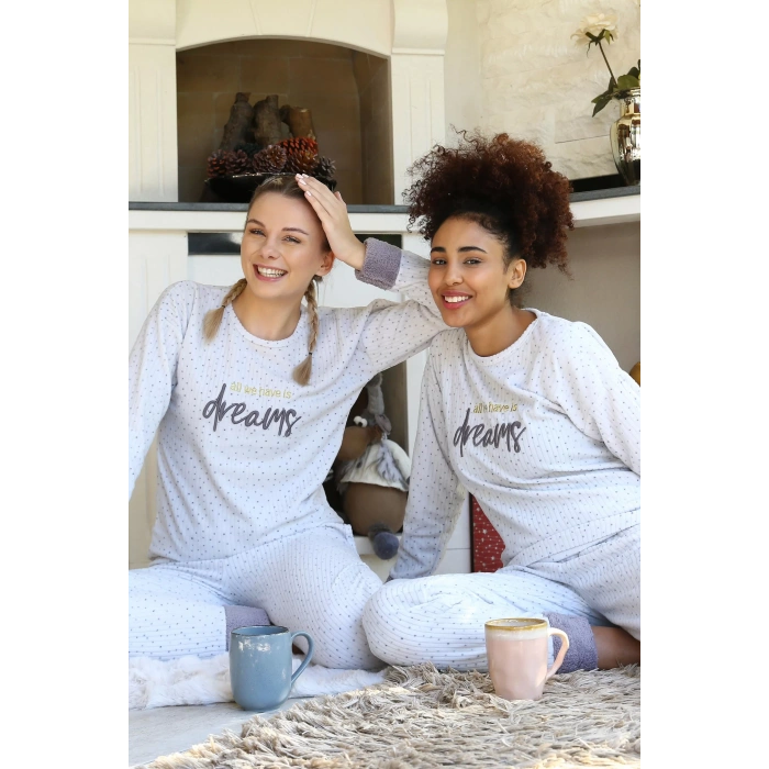 Moda Polar Kadın Pijama Takımı Ekru