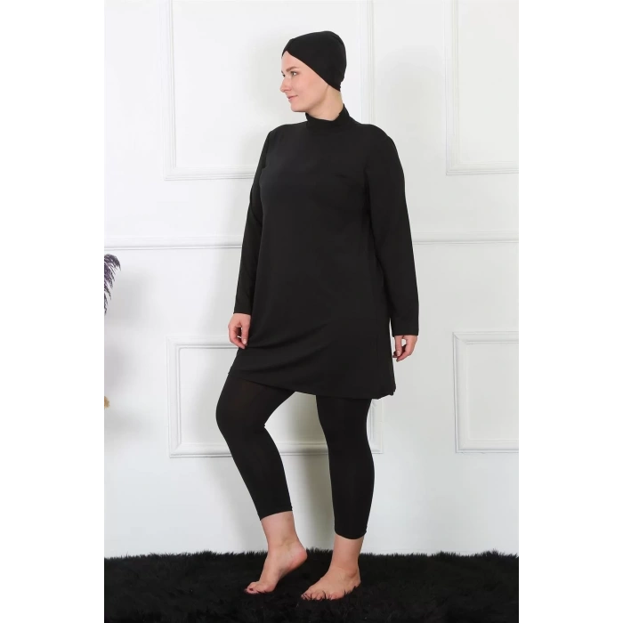 Moda Tam Kapalı Büyük Beden Siyah Mayo