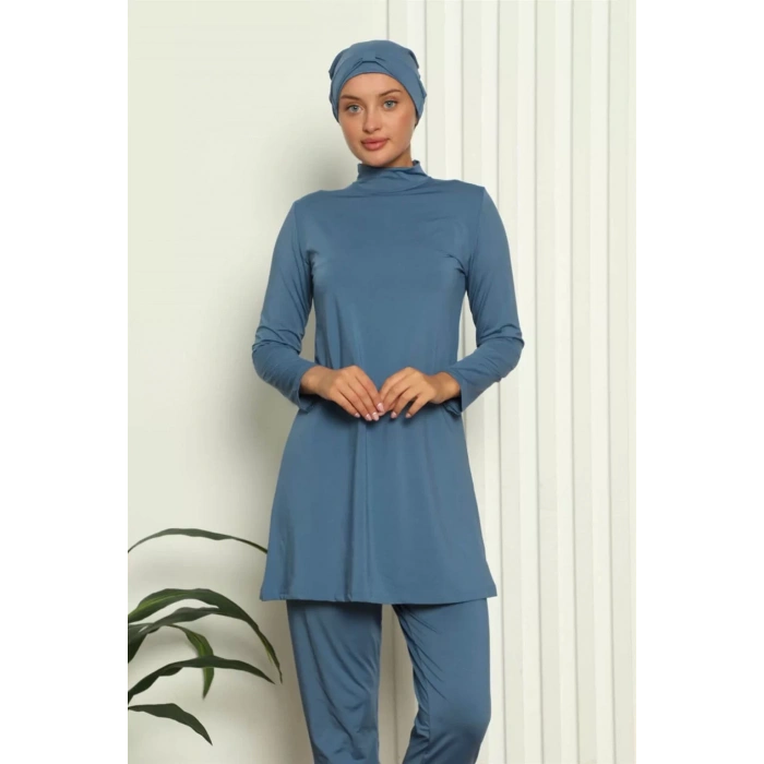 Moda Tam Tesettür Likralı Mayo İndigo