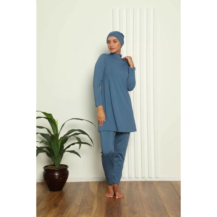 Moda Tam Tesettür Likralı Mayo İndigo