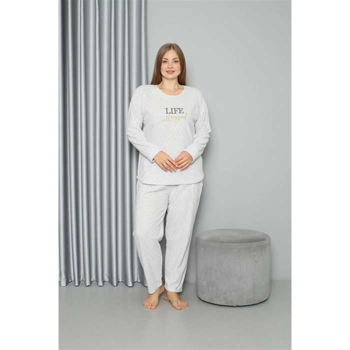Moda Welsoft Polar Kadın Büyük Beden Pijama Takımı Ekru