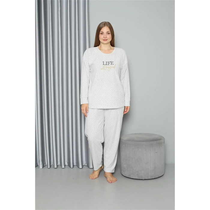 Moda Welsoft Polar Kadın Büyük Beden Pijama Takımı Ekru