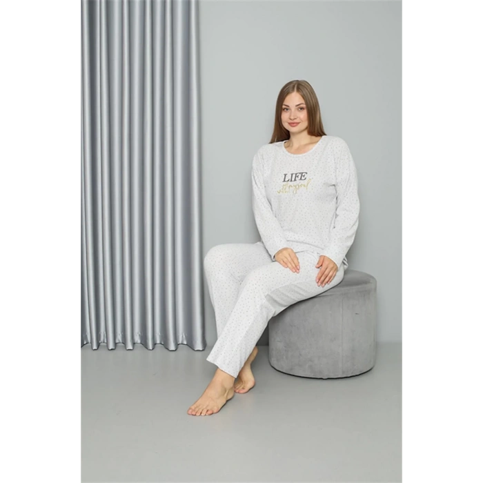 Moda Welsoft Polar Kadın Büyük Beden Pijama Takımı Ekru