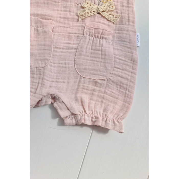 Müslin Kumaş Çiçek Nakışlı Pamuklu Kız Bebek Tulum