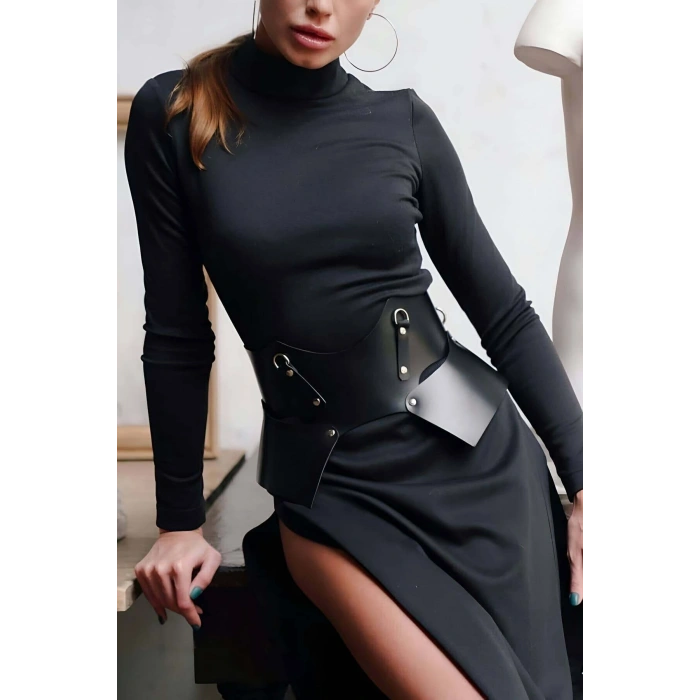 Ön Ve Arkası Çift Taraflı Kullanılabilen Şık Elbise Üzeri Deri Kemer - Brf619