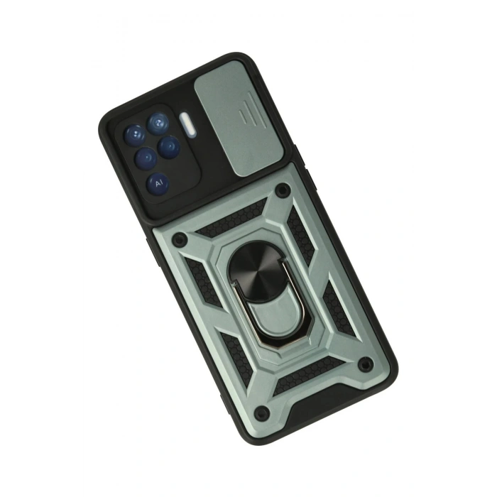 Oppo Reno 5 Lite Kılıf Pars Lens Yüzüklü Silikon - Yeşil