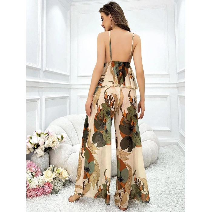 Özel Tasarım Çiçek Desenli Salaş Şık Dekolteli 2li Takım