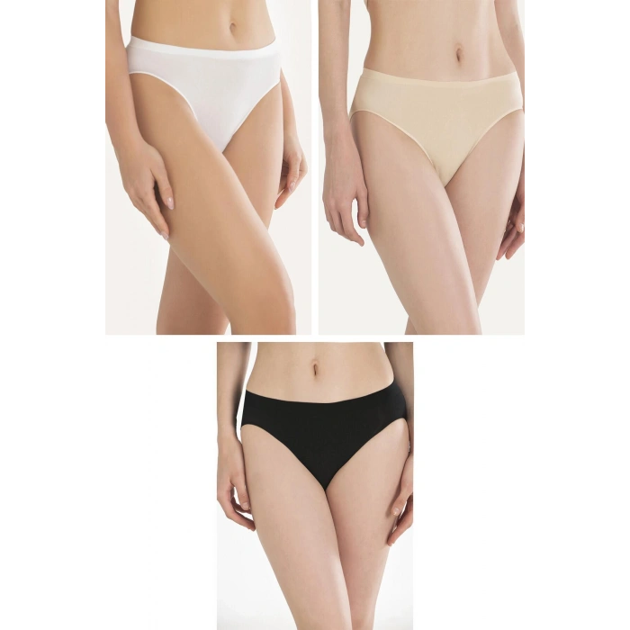 Pamuklu Siyah Beyaz Ten Rengi 3lü Külot