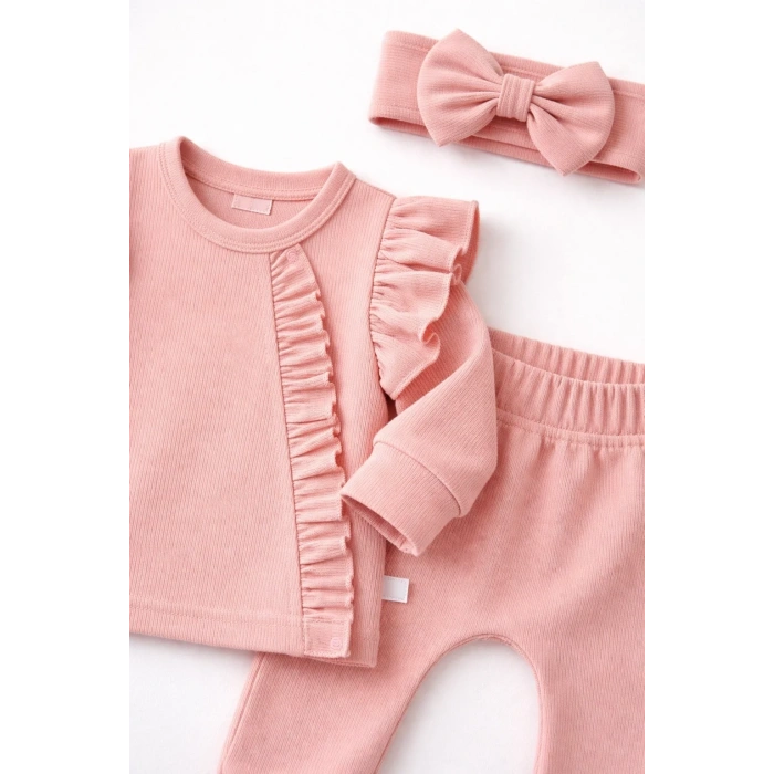 Pembe Fırfırlı 3’lü Kız Bebek Takımı