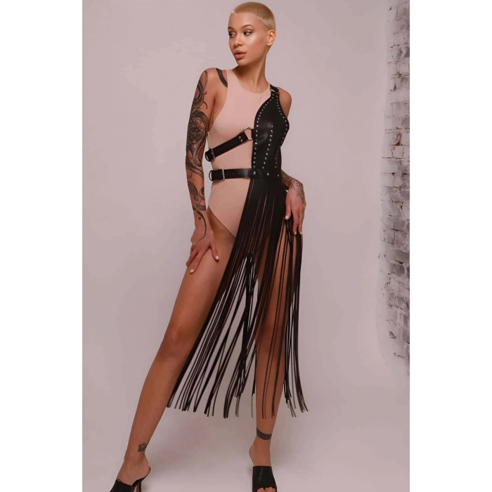 Püsküllü Deri Ceket Harness, Püsküllü Seksi Deri Harness - Brf1014