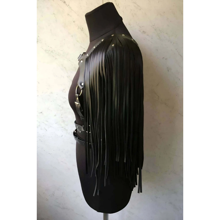 Püsküllü Deri Ceket Harness, Şık Deri Harness Ceket - Brf999