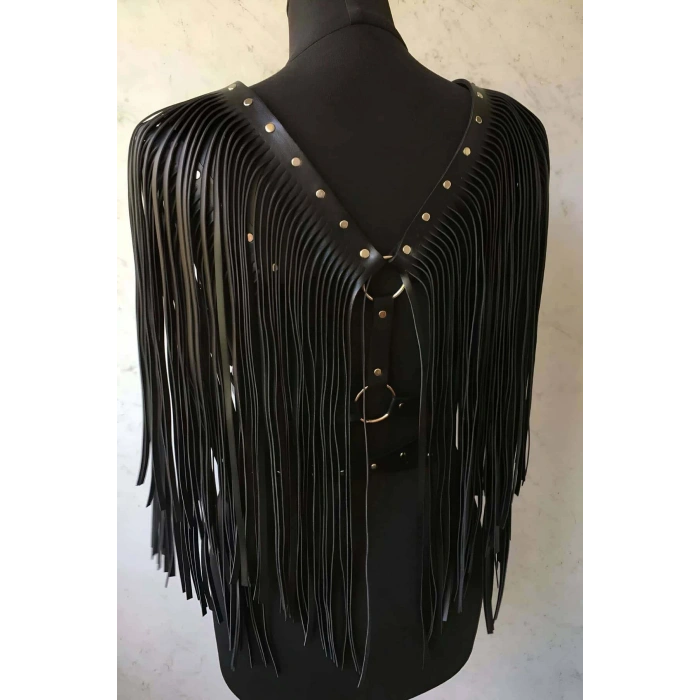 Püsküllü Deri Ceket Harness, Şık Deri Harness Ceket - Brf999