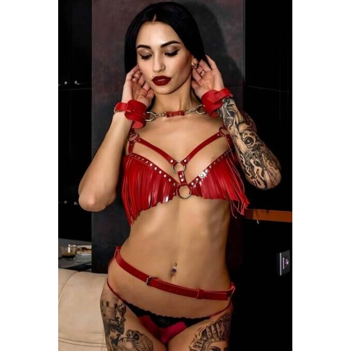 Püsküllü Göğüs Ve Popadan Baglamalı Kelepçe Takım - Brf896