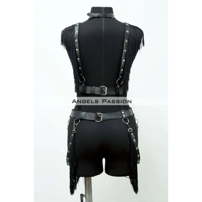 Püslüllü Deri Harness Takım, Püsküllü Elbise Aksesuarı - Brf768