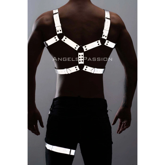 Reflektörlü - Karanlıkta Yansıyan Erkek  Göğüs Ve Bacak Harness Takım - Brfm199