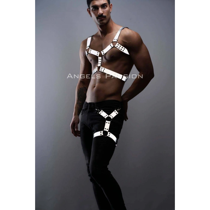 Reflektörlü - Karanlıkta Yansıyan Erkek  Göğüs Ve Bacak Harness Takım - Brfm199