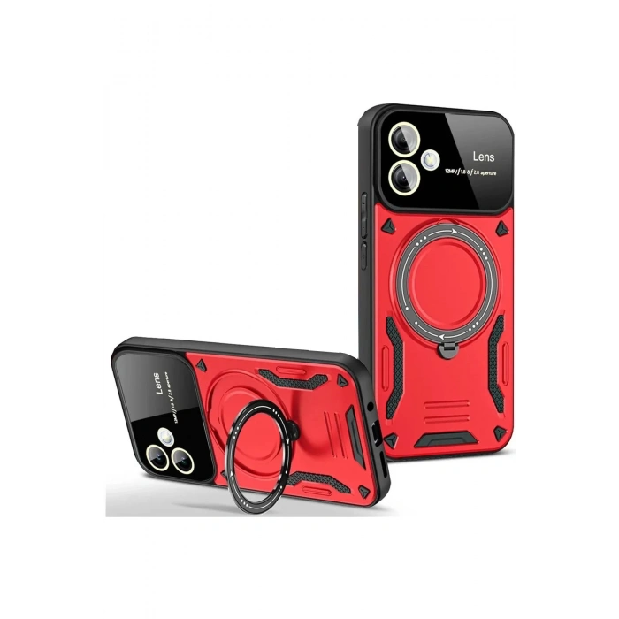 Samsung Galaxy A06 Kılıf Joy Lens Standlı Kapak - Kırmızı