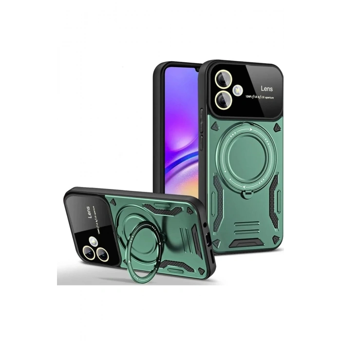 Samsung Galaxy A06 Kılıf Joy Lens Standlı Kapak - Koyu Yeşil